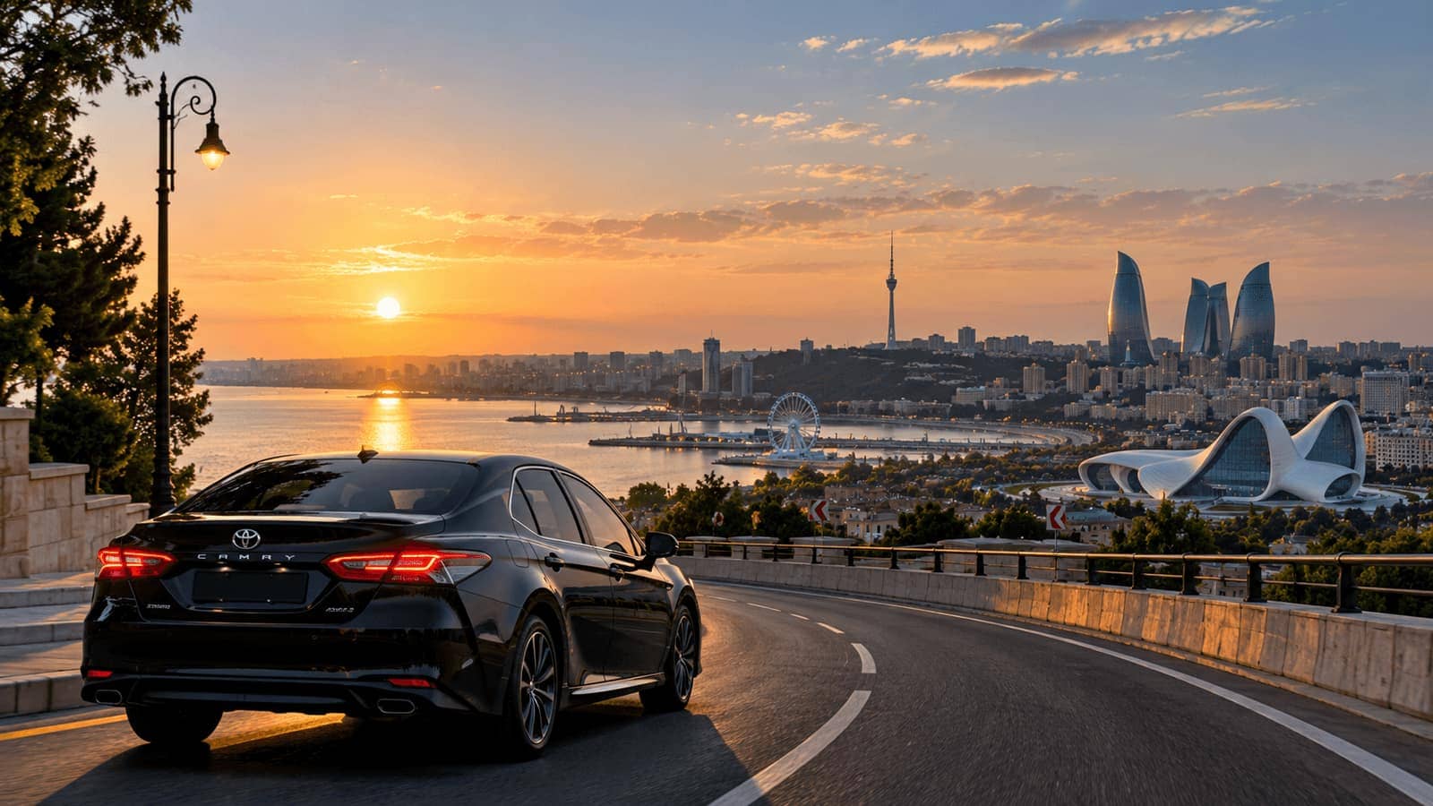 Premium car on a scenic Azerbaijan travel route